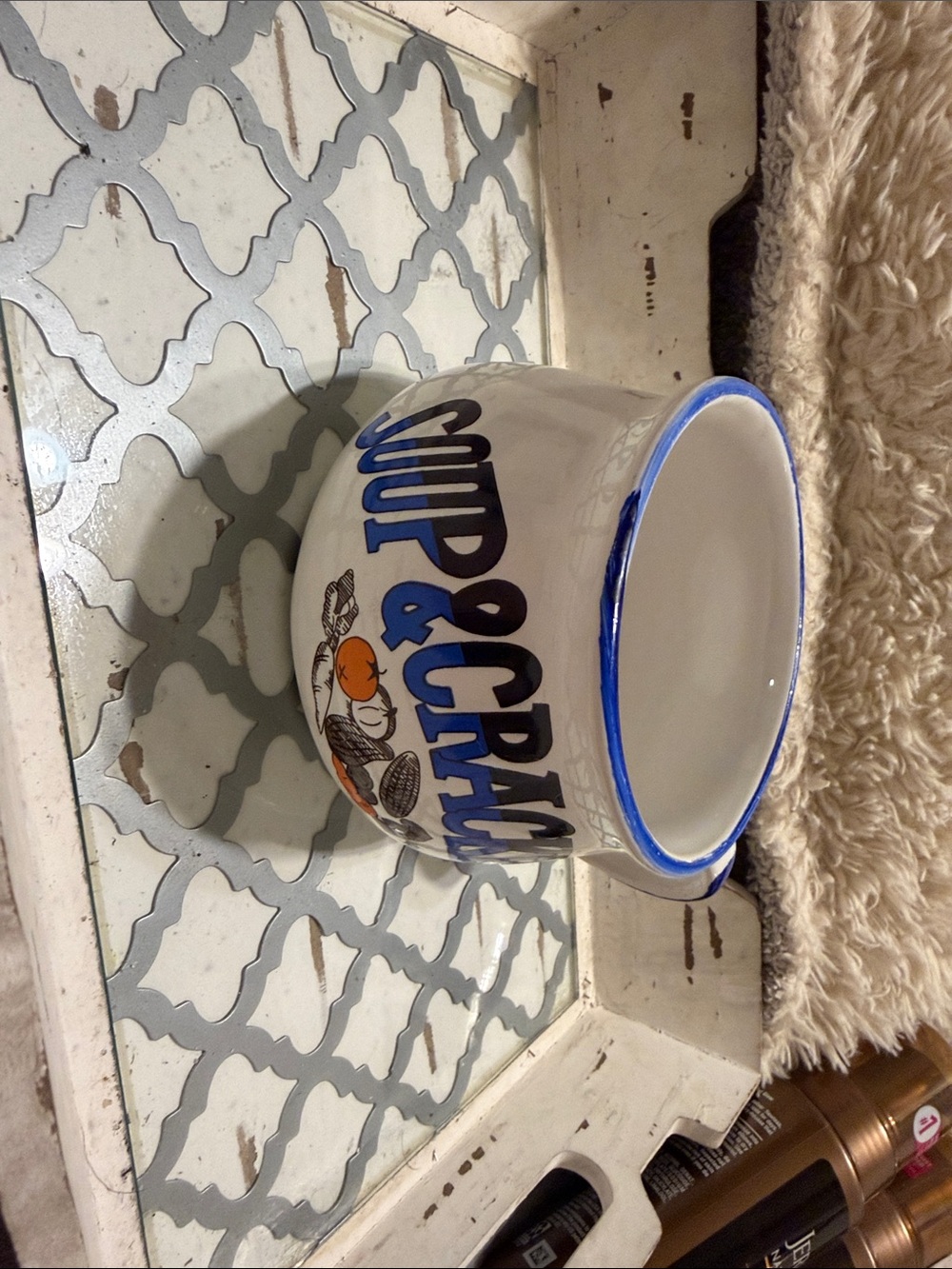 Soup & Crackers Ceramic Bowl - White and Blue